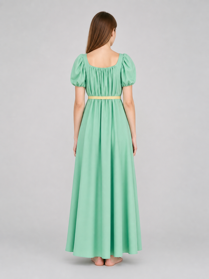 Mint Regency-Style Dress with Puff Sleeves