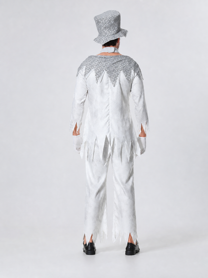 Halloween Ghost Costume with Top Hat and Gloves