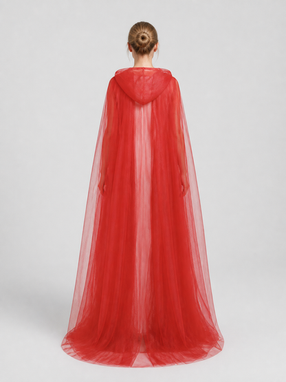 Red Mesh Grim Reaper Hooded Cloak back view
