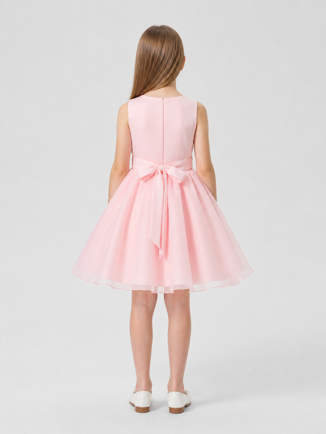 Festive Girls' Full Dress with Pearl Embellishment back view