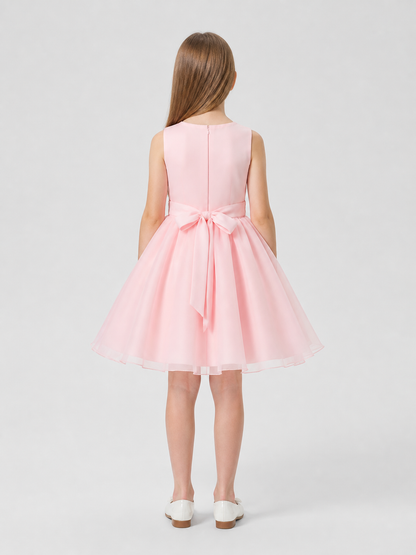 Festive Girls' Full Dress with Pearl Embellishment back view