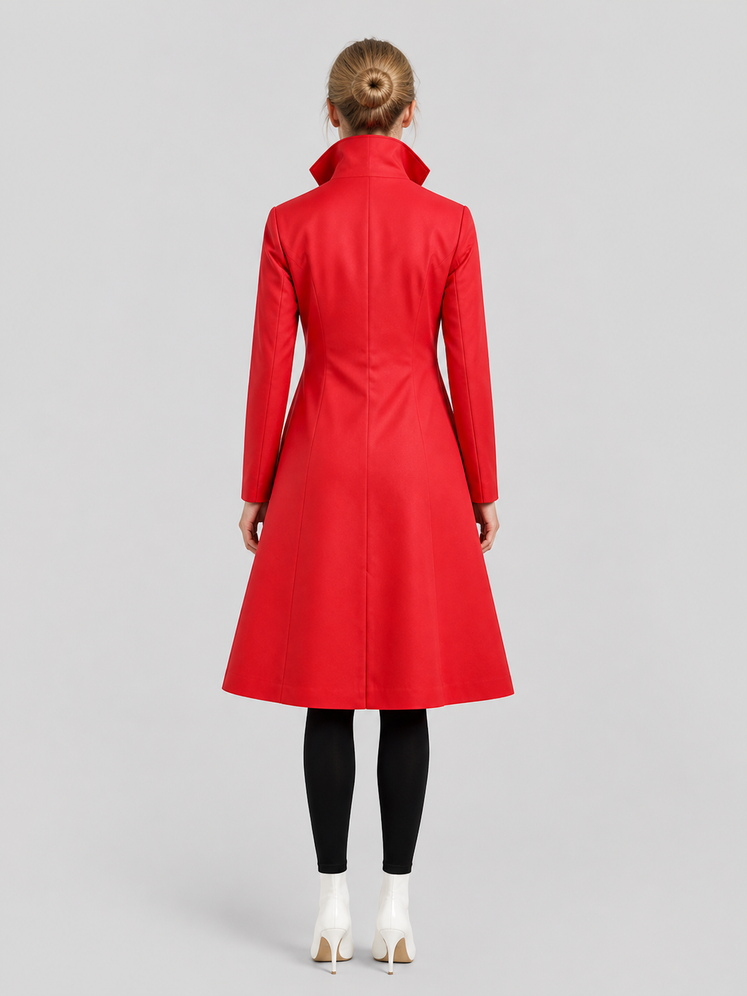 Red Long Cosplay Coat with a Stand Collar back view