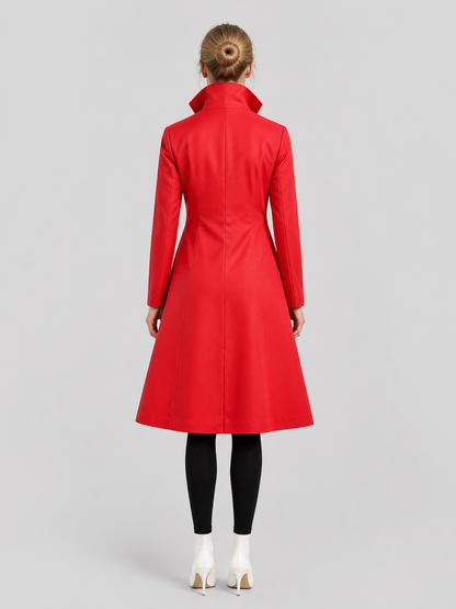 Red Long Cosplay Coat with a Stand Collar back view