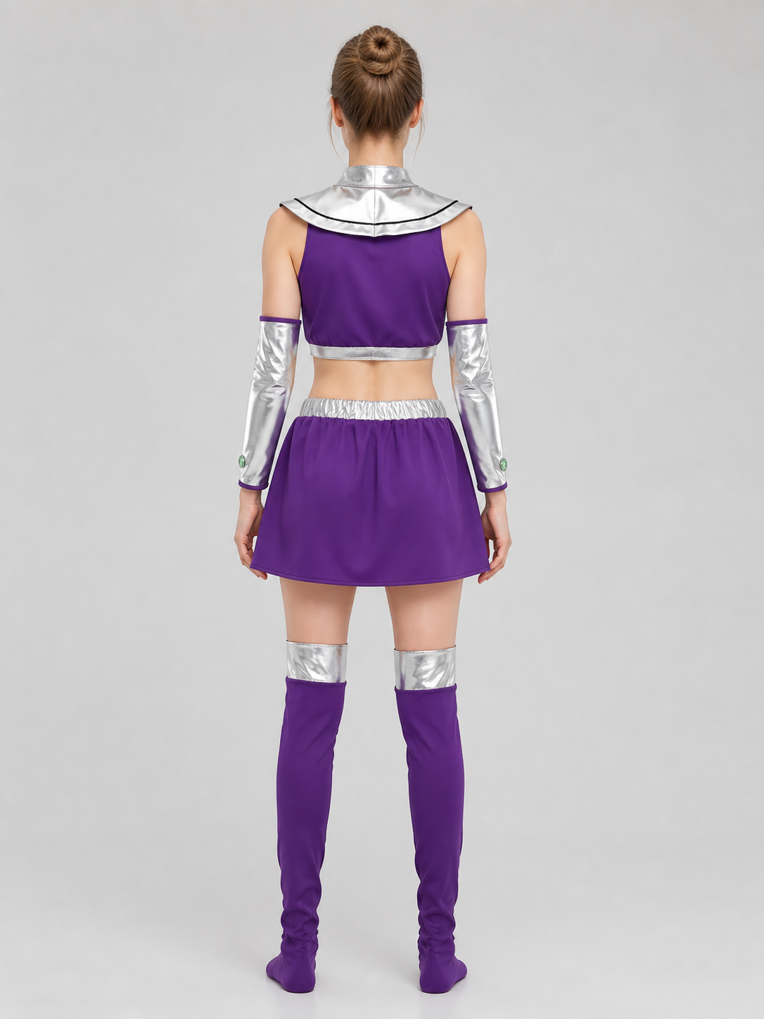Starfire Cosplay Costume, Top, Skirt, and Accessories back view