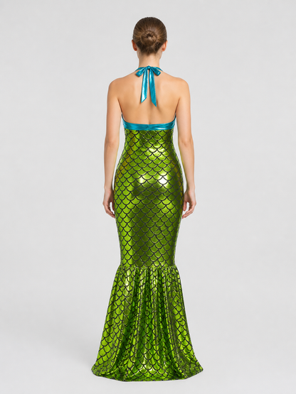 Mermaid Dress with a Sparkly Top and Scaly Pattern