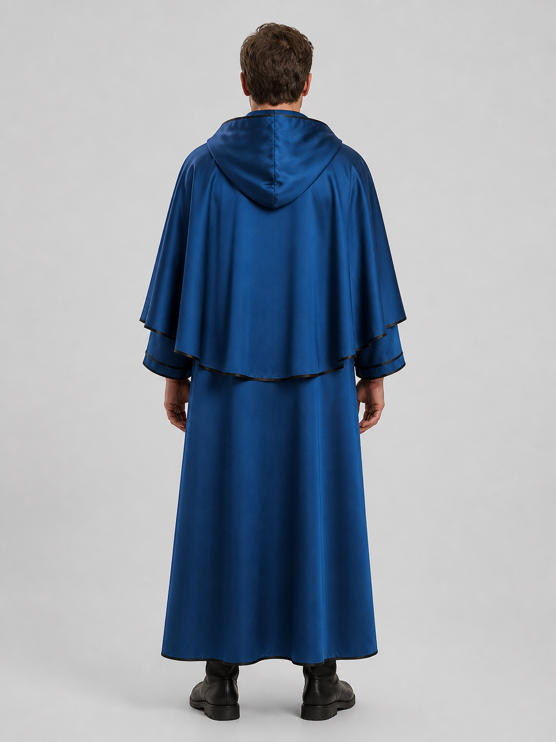 Long Blue Hooded Cloak for Death Cosplay back view