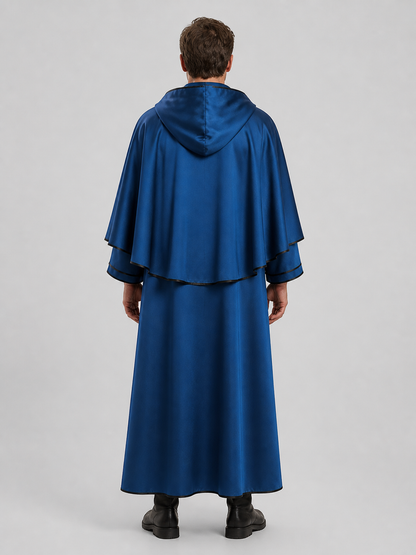 Long Blue Hooded Cloak for Death Cosplay back view