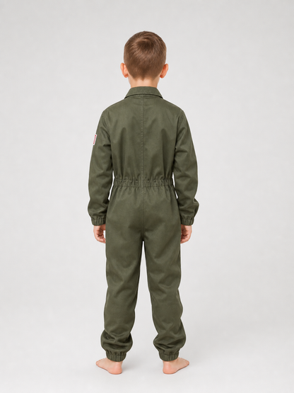 Flight jumpsuit with patches and accessories
