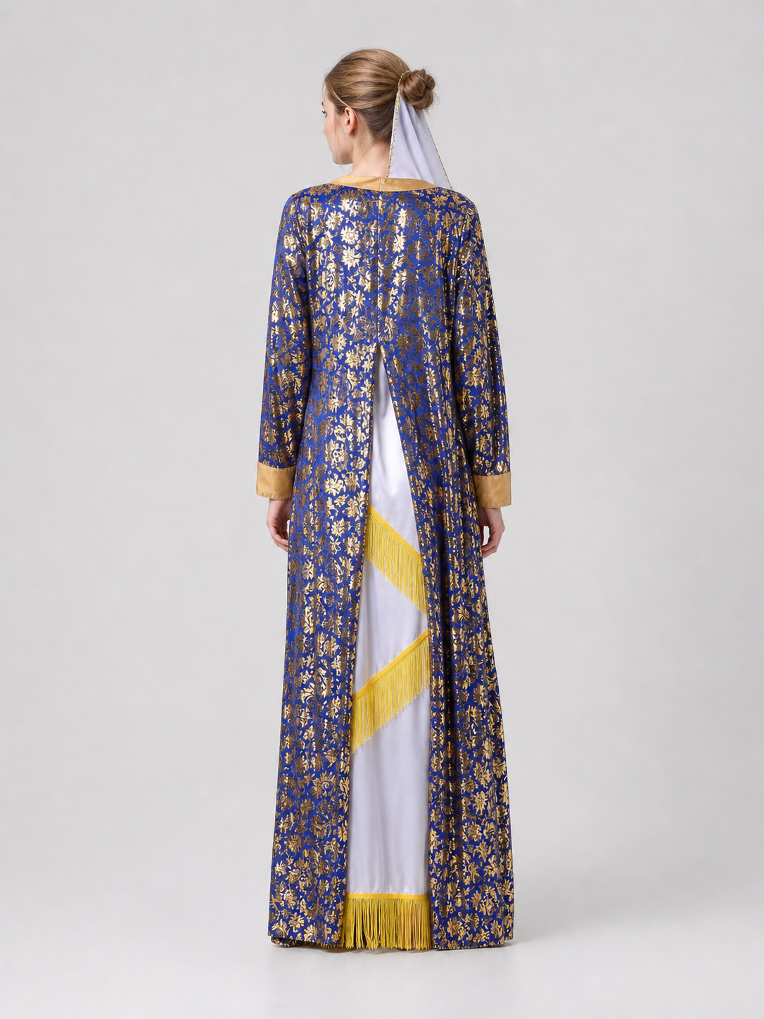 Greek Goddess Costume: Dress with Cape, Gold, M–XL back view