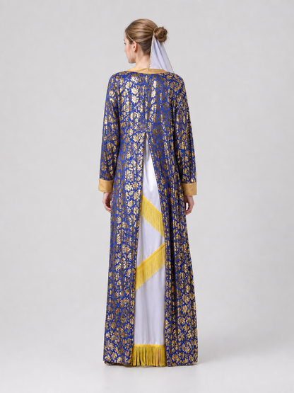 Greek Goddess Costume: Dress with Cape, Gold, M–XL back view