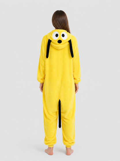 Flannel Hooded Yellow Dog Onesie Pajama back view