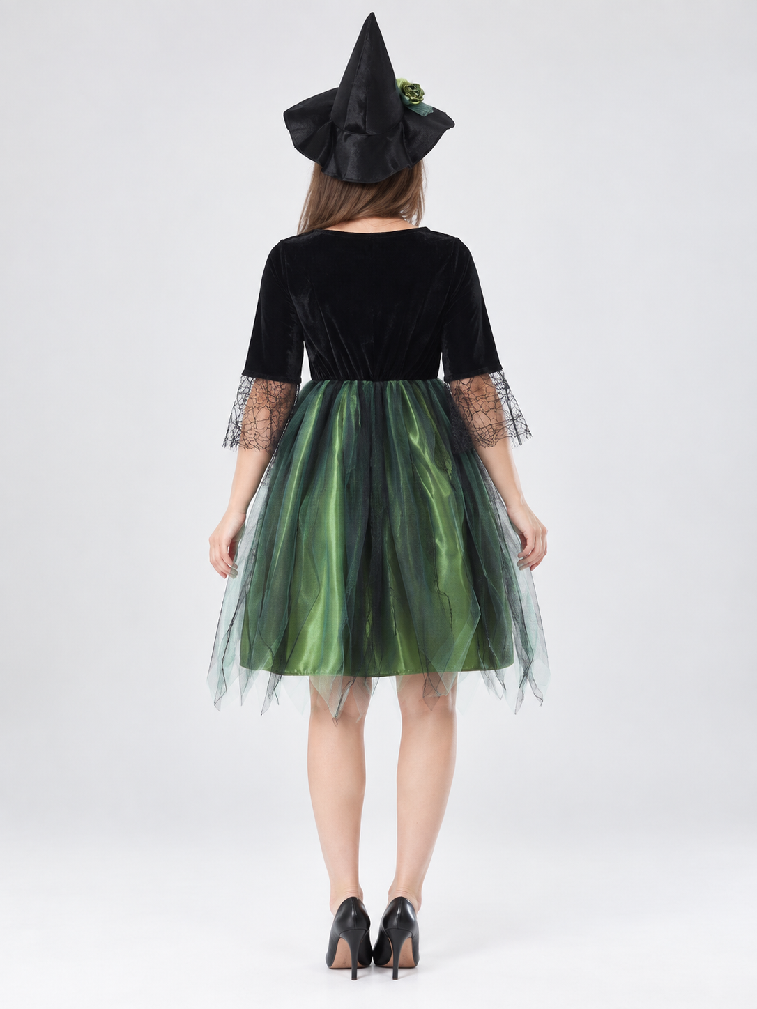 Witch Costume: Dress and Hat, Green with Black