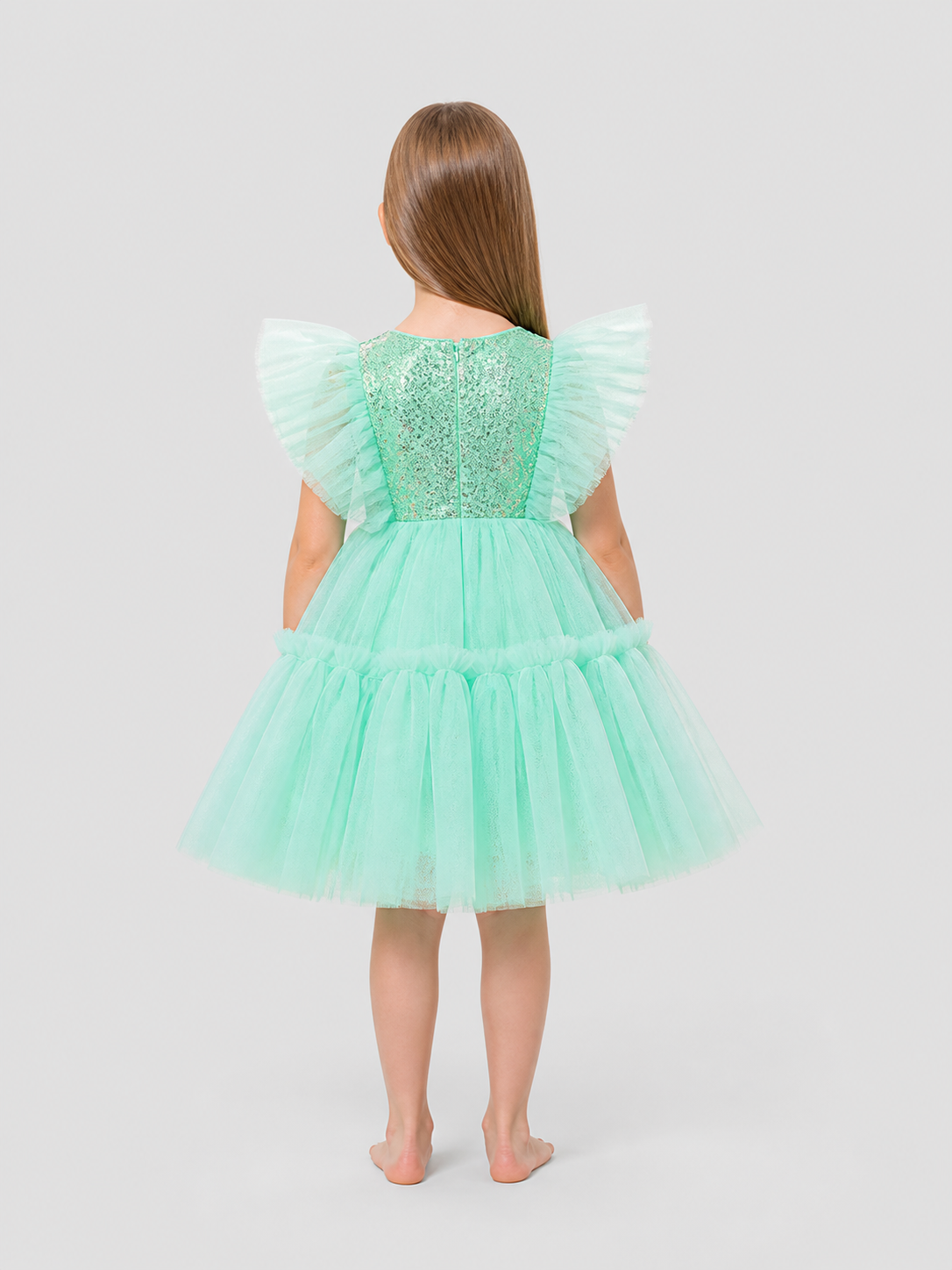 Children's Sequin Dress with a Full Tulle Skirt back view