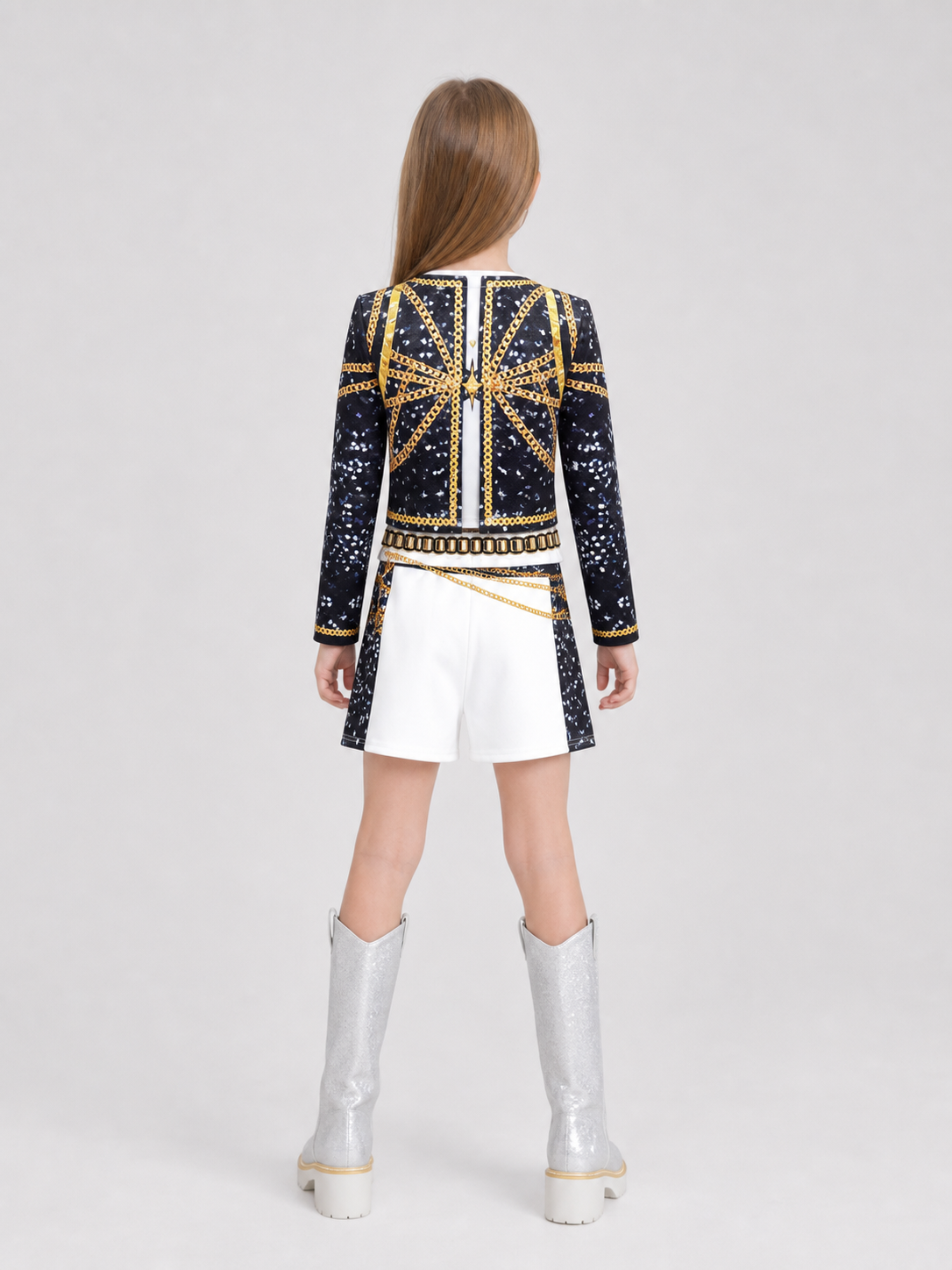 Stage Cosplay Costume, Top and Shorts, Black and White back view