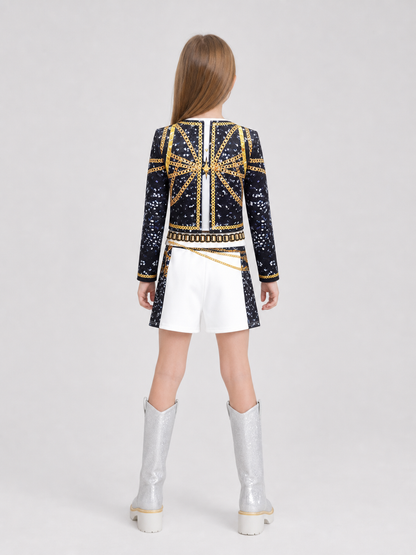 Stage Cosplay Costume, Top and Shorts, Black and White back view