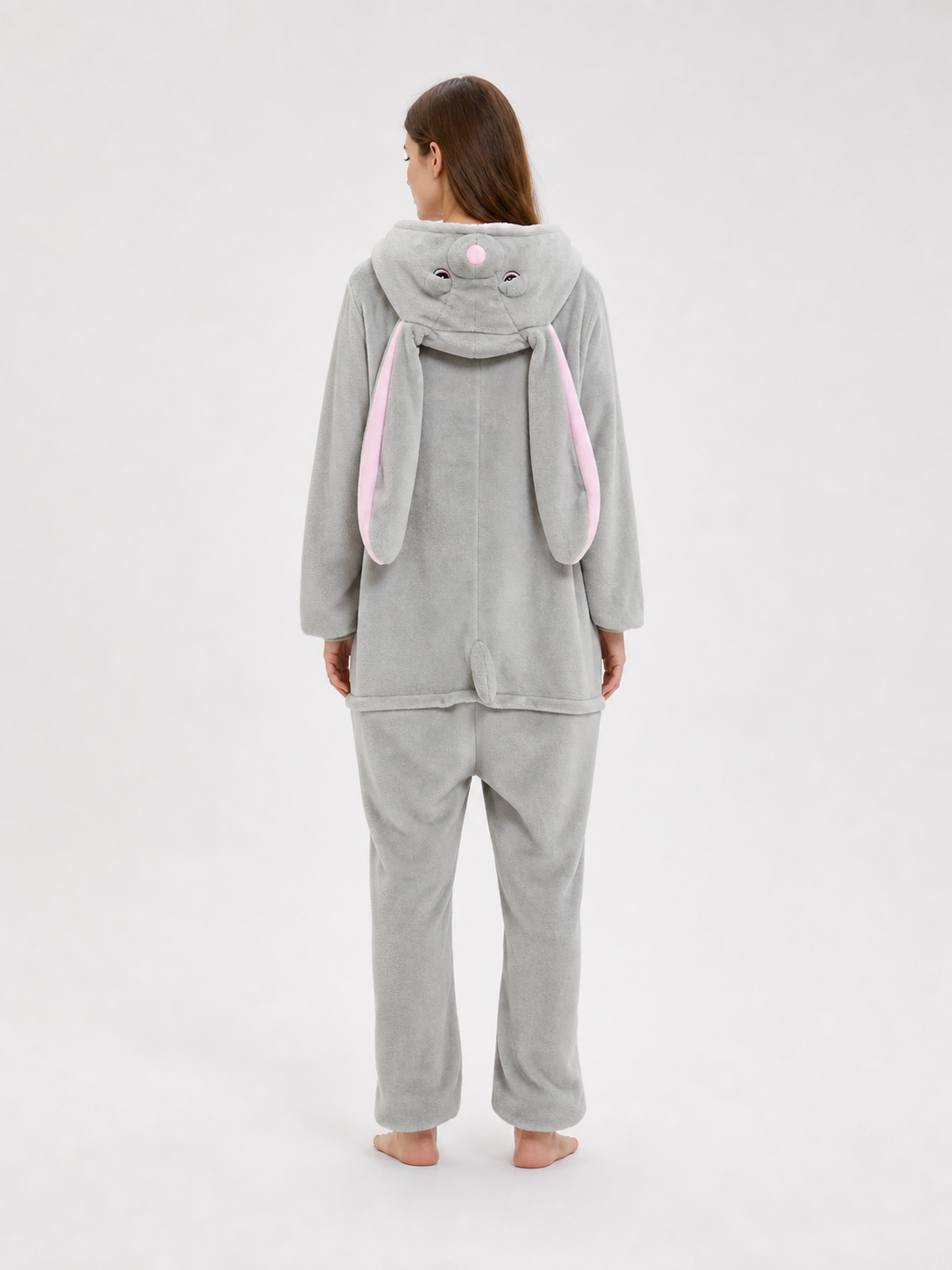 Gray bunny kigurumi with hood for sleep and costume use
