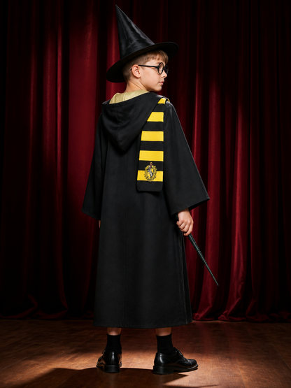 Hufflepuff Cosplay Robe Set with Hood and Scarf back view