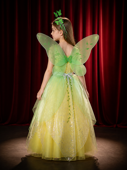 Girls' Princess Fairy Costume Set with Butterfly Wings, Strapless Gradient Tulle back view