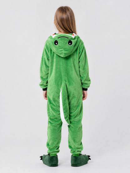 Green Dinosaur Hooded Pajama Jumpsuit
