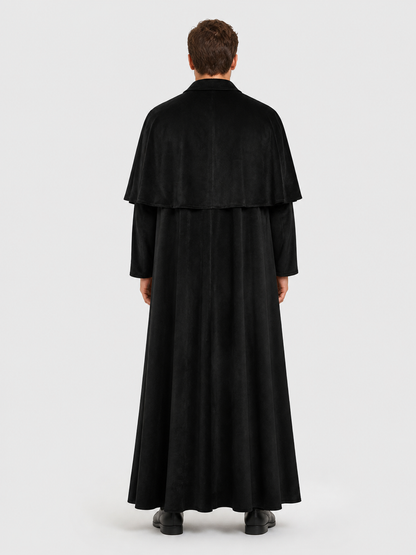 Black Cape Cloak with Collar and Closure for Cosplay back view
