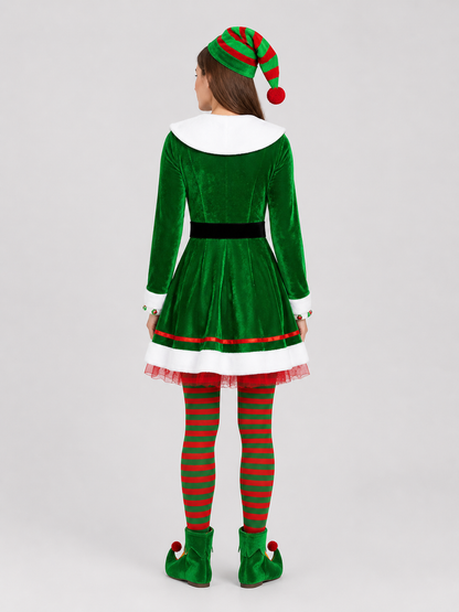 Christmas Elf Costume: Dress, Belt, Knee-High Socks, Hat back view