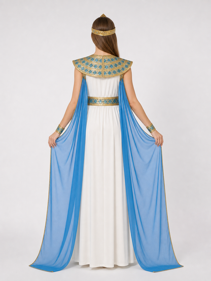 Cleopatra Costume with Blue Draping and Gold Embellishments