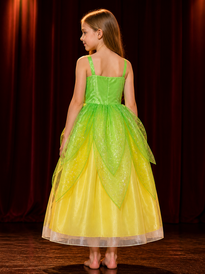 Girls Princess Dress Costume, Sparkly Star Print Tulle Ball Gown for Halloween back view