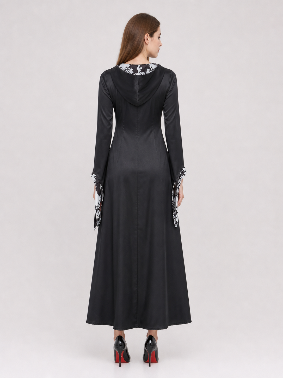 Black-and-White Gothic Hooded Dress back view