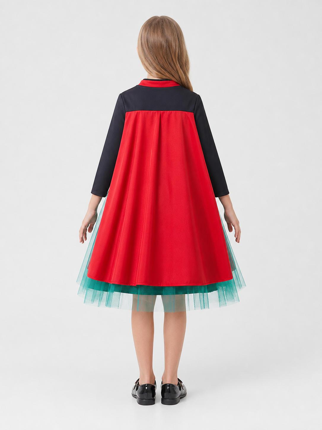 Anna Cosplay Dress, Green, Full Skirt, Cape back view