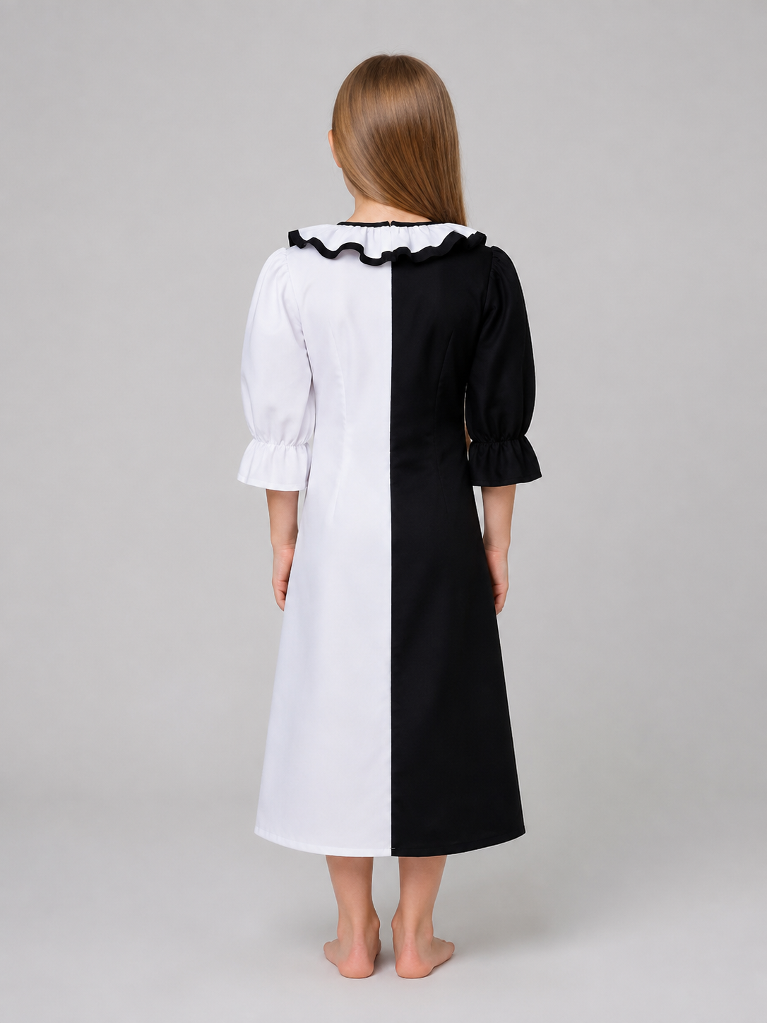 Women's Black-and-White Pom-Pom Cosplay Costume back view
