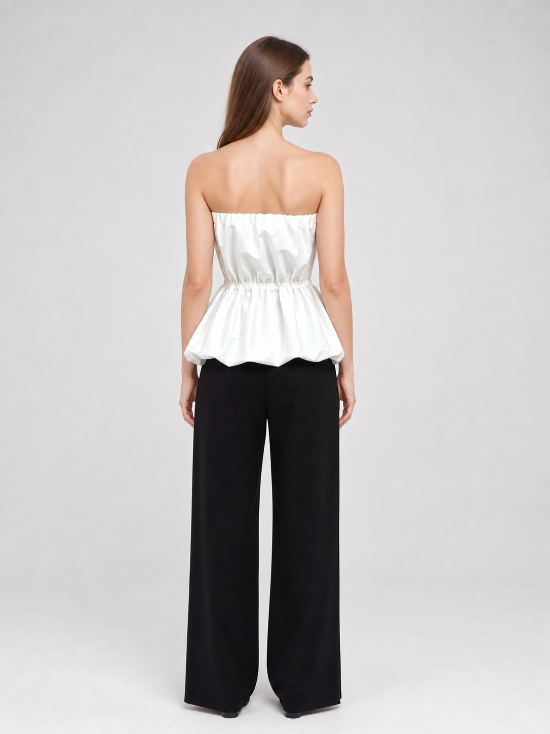 White Strapless Bustier Top with Draped Peplum