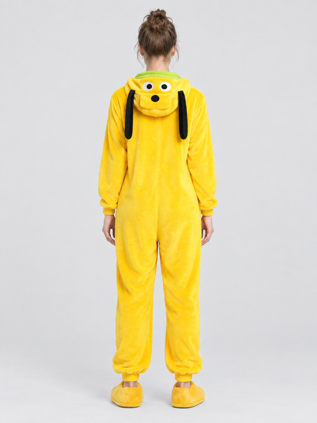 Yellow Flannel Hooded Pajama Jumpsuit with Character Face