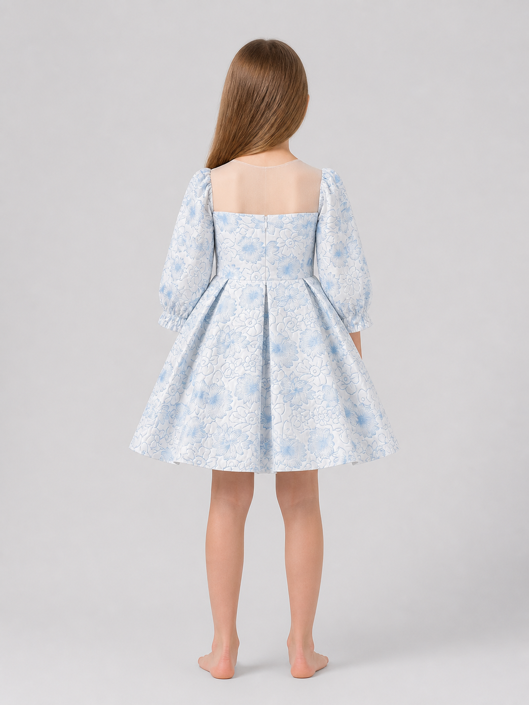 Light Blue Princess Dress for Girls with Long Sleeves