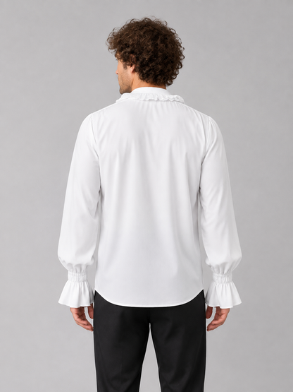 White Chiffon Blouse with Front Lacing and Ruffles back view
