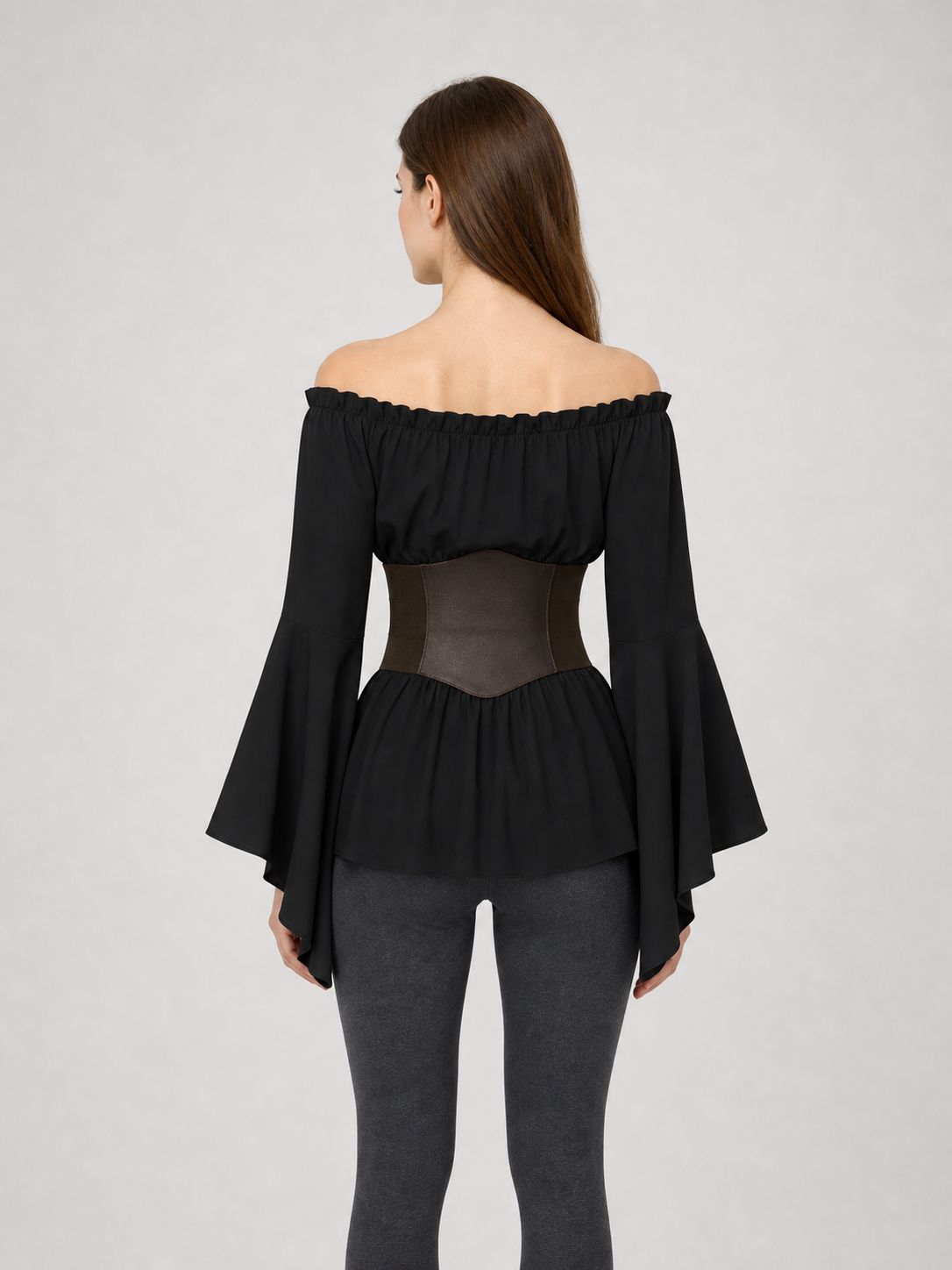 Gothic costume dress with a belt and flared sleeves