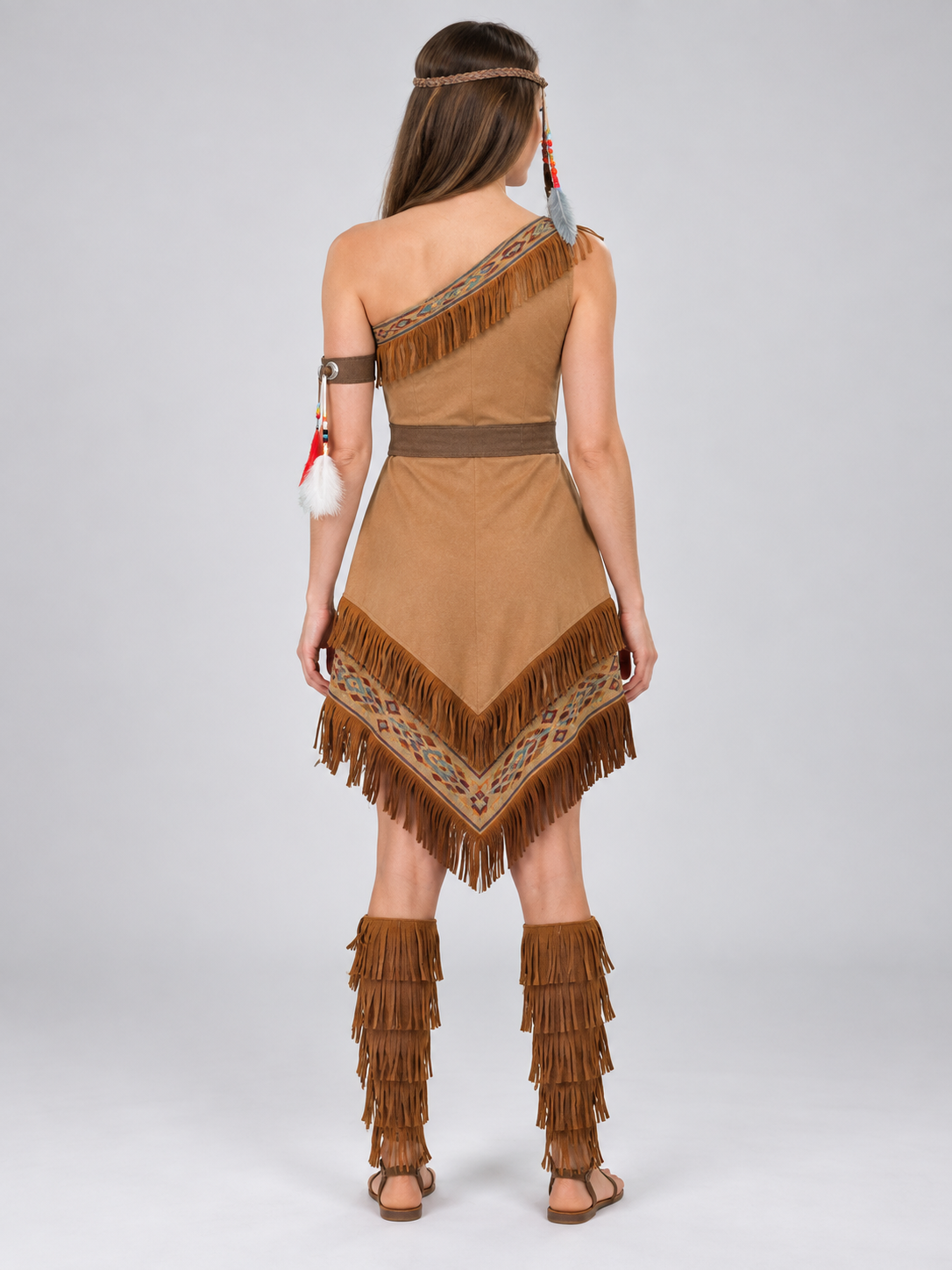 Fringed Native American Style Costume, Beige