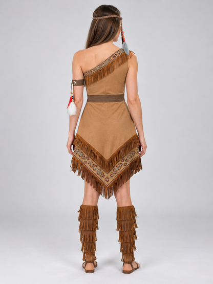 Fringed Native American Style Costume, Beige