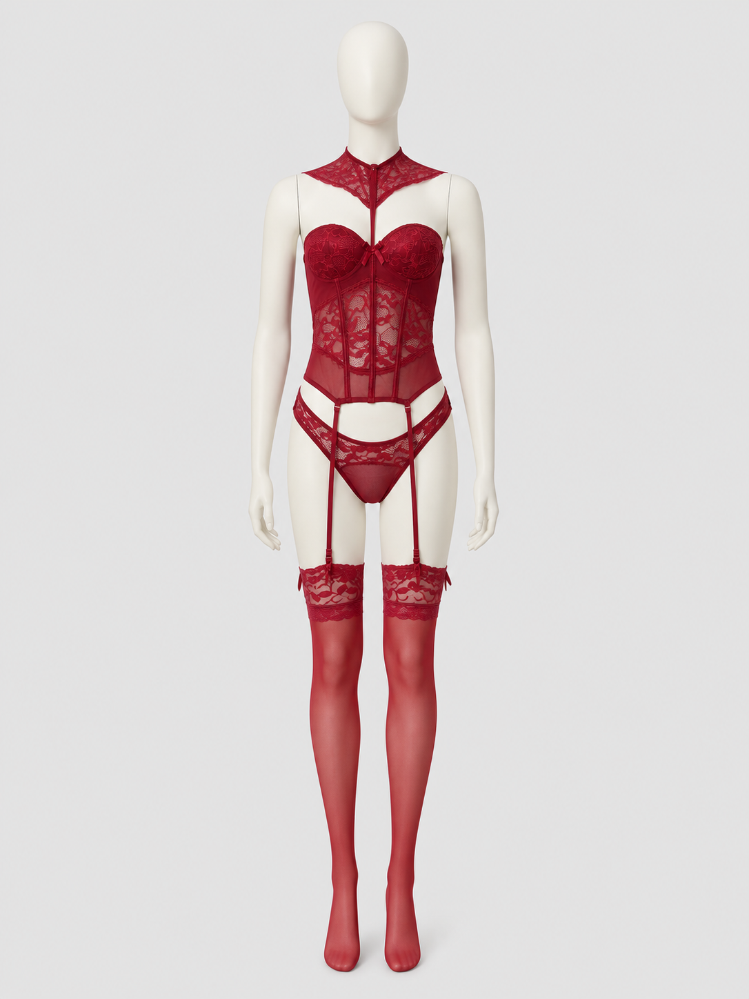 Lace Waist-Cinching Corset with Butterfly Detail and Garters, S-L back view