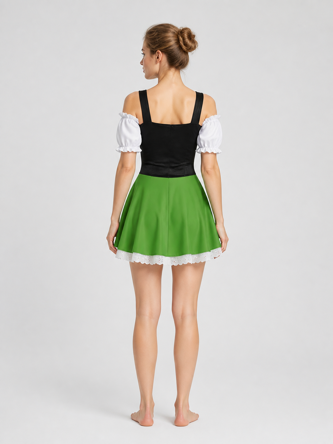 Oktoberfest Dress, Green with White Lace back view