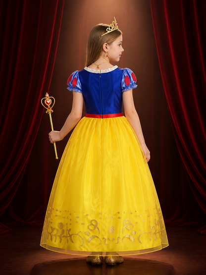 Girls Princess Halloween Costume Set, Blue and Yellow Tutu Dress with Crown back view
