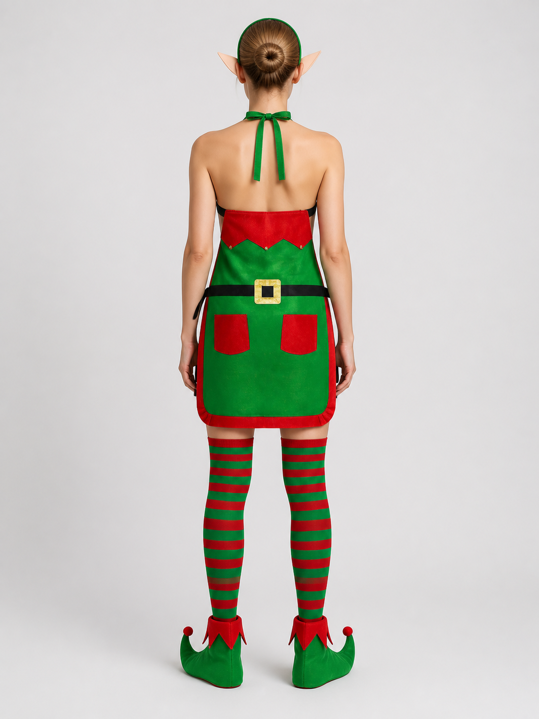 Christmas Elf Costume Apron, 4-Piece Set back view