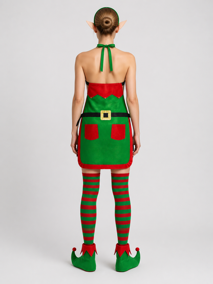 Christmas Elf Costume Apron, 4-Piece Set back view