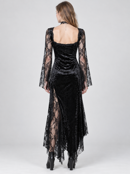 Gothic Dress Black and Red with Lace Sleeves