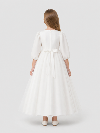 White Girls' Princess Dress with a Full Skirt and Sequins back view
