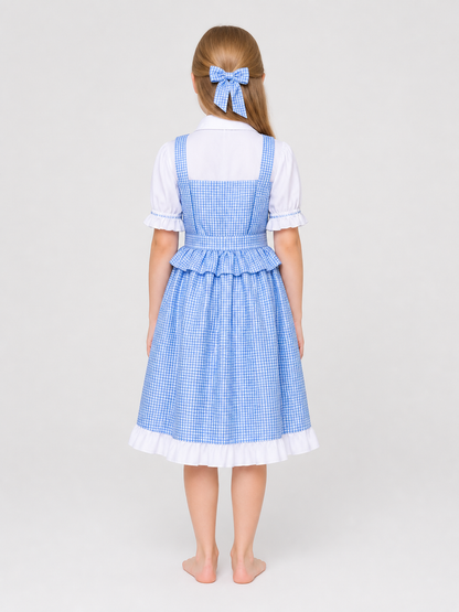 Dorothy Cosplay Dress in Blue-and-White Check with Bow back view