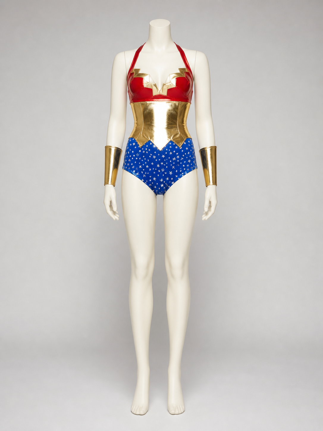 Blue, Red, and Gold Superhero Costume for Cosplay