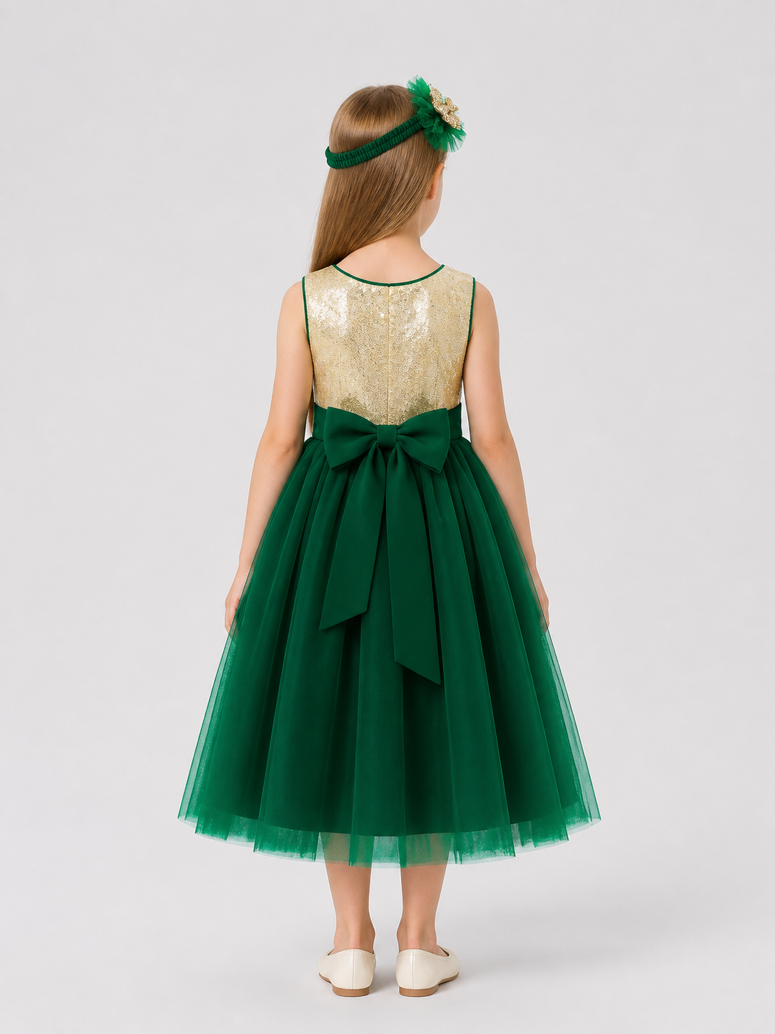 Girls' Princess Dress with Sequins, Bow, and Headband