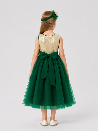 Girls' Princess Dress with Sequins, Bow, and Headband