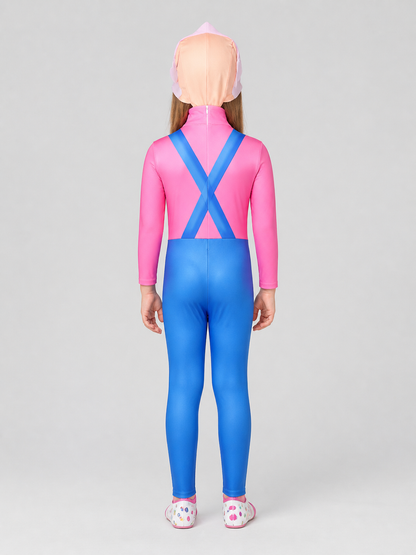 Ms. Rachel Cosplay Costume, Pink and Blue Jumpsuit back view