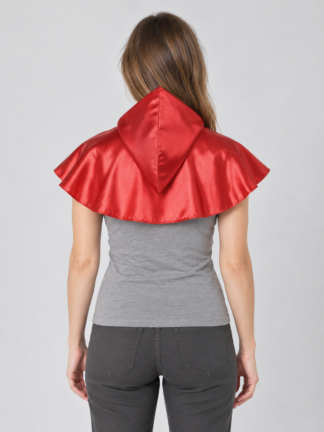 Red Short Glossy Hooded Cape with Ties